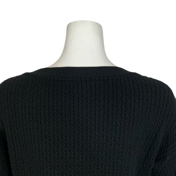 Alice + Olivia Zelina Deep V Cardigan Sweater M Black Cropped Cable Knit - Picture 8 of 12